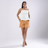 White Cotton  Linen Flared Camisole Top