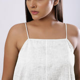 White Cotton  Linen Flared Camisole Top
