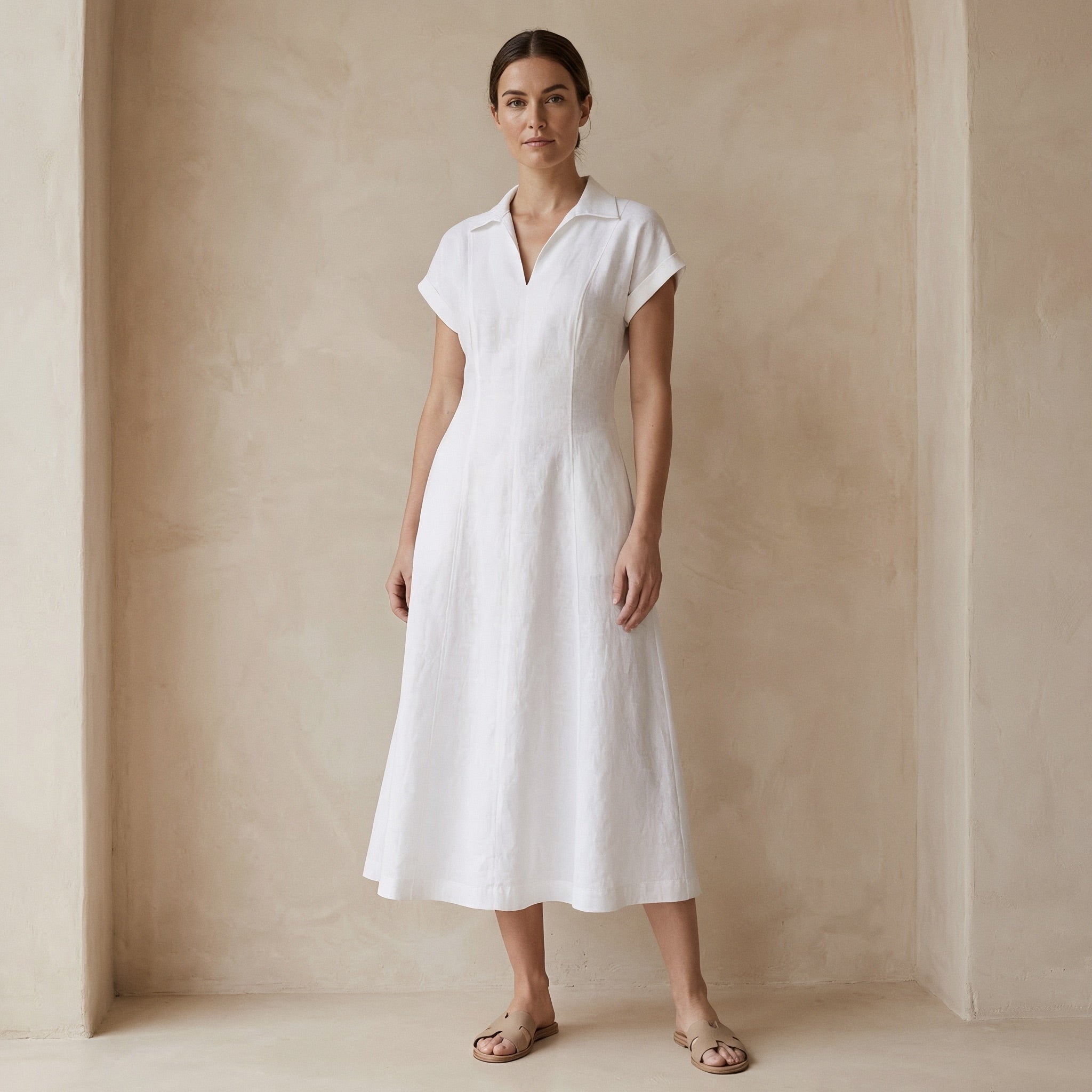 Buy White Cotton Paneled A-Line Midi Dress Online at SeamsFriendly