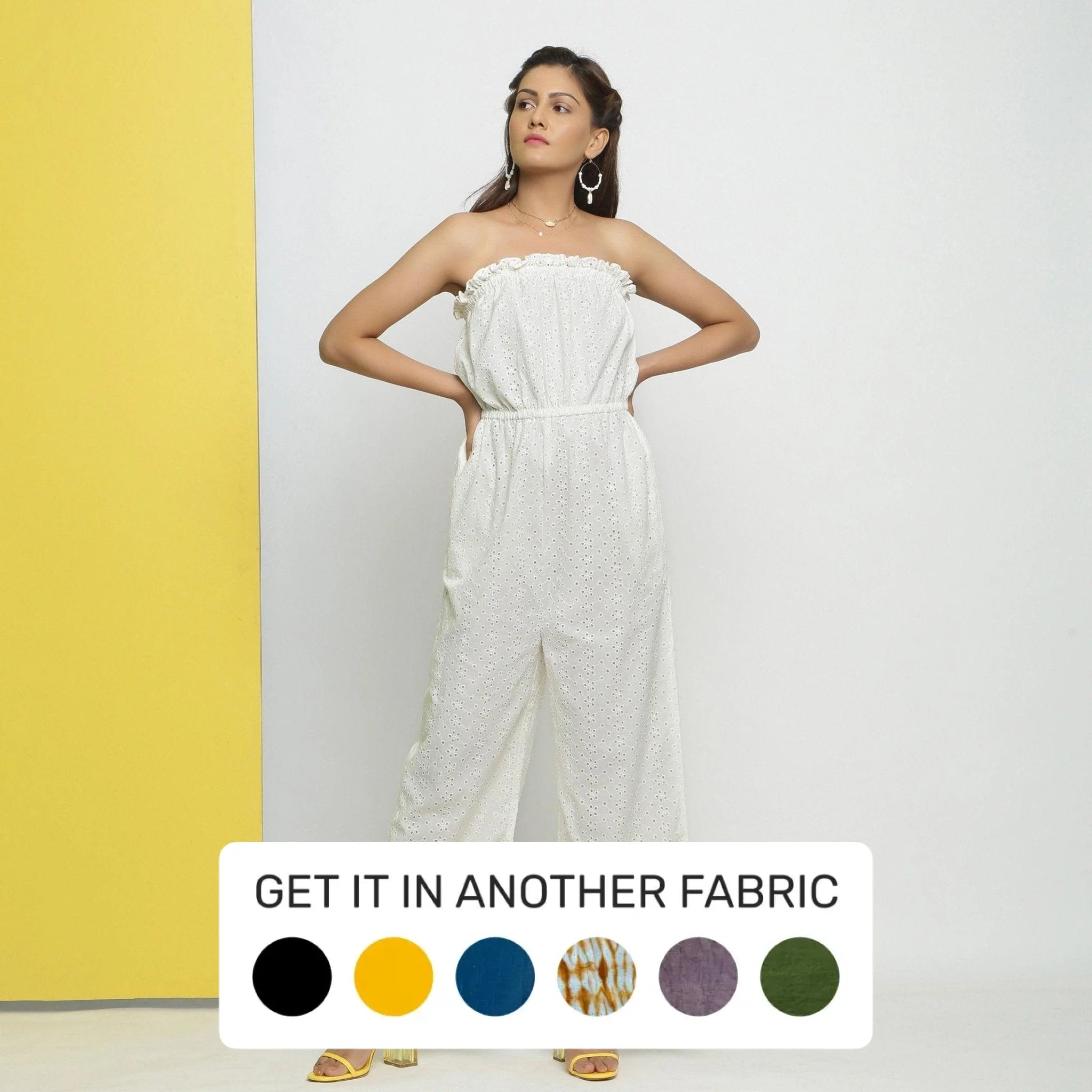 Buy White Cotton Schiffli Floral Elasticated Tube Neck Jumpsuit