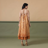 Back View of a Model wearing Convertible 6-Way Rust Sandstone Tie-Dye Cotton Skirt Dress