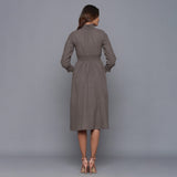 Back View of a Model wearing Ash Grey Flannel High Neck Midi Dress