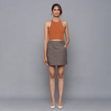 Front View of a Model wearing Ash Grey Flannel Mini Pencil Skirt