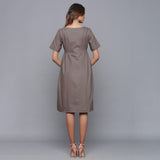 Back View of a Model wearing Ash Grey Paneled Cotton Flannel Dress