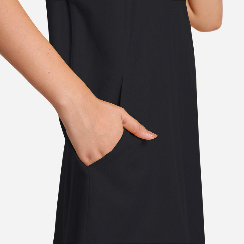 Front Detail of a Model wearing Black Cotton Flax Anti-Fit Dress