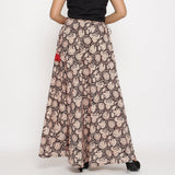 Back View of a Model wearing Convertible Block Print 3-Way Beige Cotton Skirt Dress