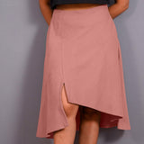 English Rose Warm Cotton Flannel High-Rise Front Slit Asymmetric Skirt