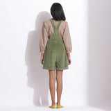 Back View of a Model wearing Green Cotton Corduroy Short Dungaree