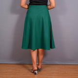 Green Warm Cotton Flannel High-Rise Front Slit Asymmetric Skirt
