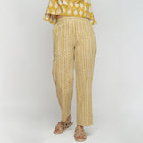 Front View of a Model wearing Mustard Bagru Block Print Straight Pant