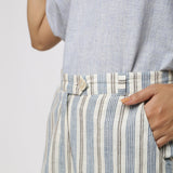 Front Detail of a Model wearing Handspun Cotton Striped Tapered Pant