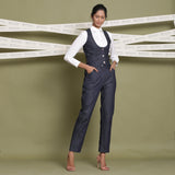 Front View of a Model wearing Indigo Cotton Denim Slim Fit Vest