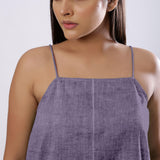 Front Detail of a Model wearing Lavender 100% Linen Flared Relaxed Camisole Top