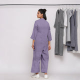 Lavender Cotton Linen Comfort Fit High Neck Jumpsuit