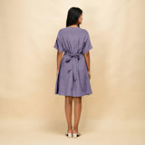 Lavender Cotton Linen V-Neck Knee Length Blouson Dress