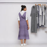Lavender Cotton Linen V-Neck Midi Pinafore Dress