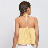 Back View of a Model wearing Light Yellow Tie Dye Strappy Camisole Top