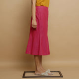 Back View of a Model wearing Magenta Mid Rise Mangalgiri Cotton Skirt
