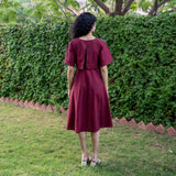 Maroon Handspun Cotton Fit and Flare Knee Length Pre and Post Maternity Dress
