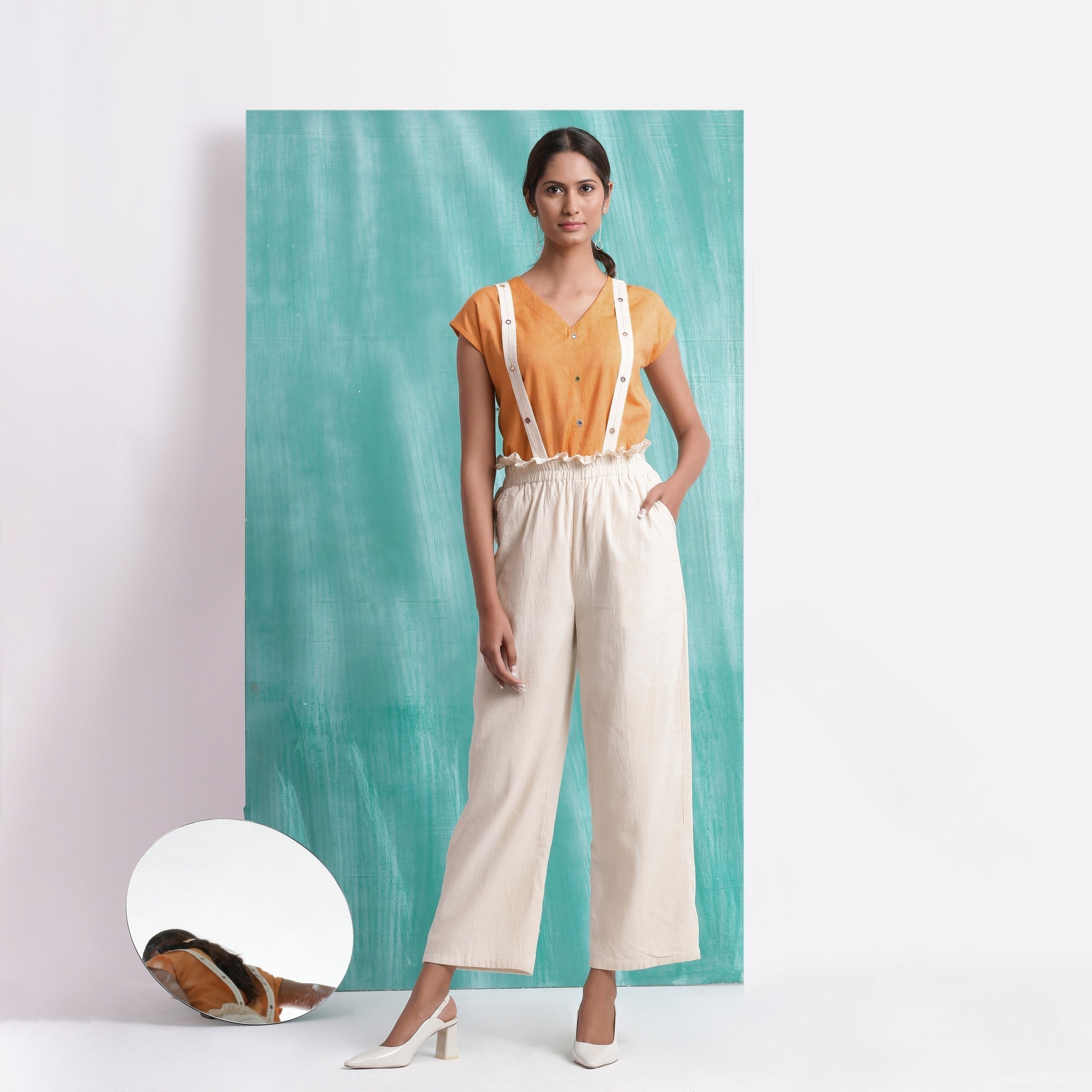 Buy Mirror Work Cotton Muslin Elasticated High-Rise Suspender Pant