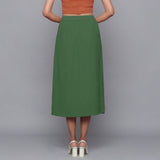 Back View of a Model wearing Moss Green Button-Down Midi Skirt