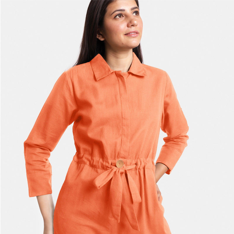 Front Detail of a Model wearing Peach Wide Legged Cotton Overall