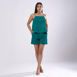 Pine Green Cotton Linen Flared Camisole Top