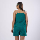 Pine Green Cotton Linen Flared Camisole Top