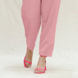 Pink Cotton Flax High-Rise Elasticated Paperbag Pant