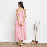 Back View of a Model wearing Powder Pink Gathered Maxi Yoked Dress