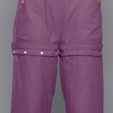 Front Detail of a Model wearing Purple Flannel Convertible Pant Shorts