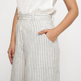 Front Detail of a Model wearing Striped Handspun Wide Legged Culottes