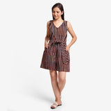 Front View of a Model wearing Striped Block Print Cotton Sleeveless Short Romper