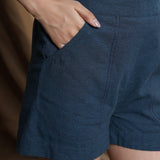 Front Detail of a Model wearing Teal Blue Comfort Fit Short Shorts