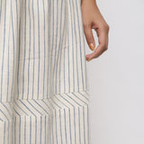 Close Detail of a Model wearing Off-White and Blue Striped Yarn Dyed Cotton Gathered Maxi Skirt