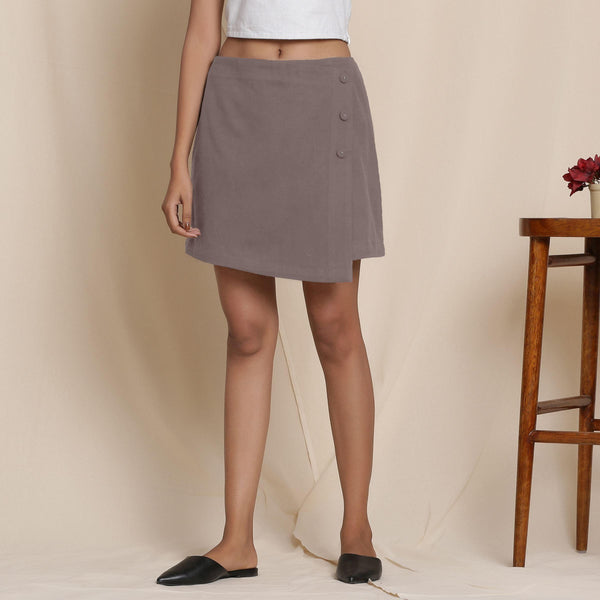 Front View of a Model wearing Warm Flannel Ash Grey Overlap Skirt