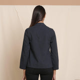 Back View of a Model wearing Moonlight Black Warm Cotton Flannel High Neck Top