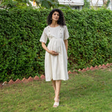 White 100% Cotton Button-Down Knee Length Pre and Post Maternity Dress