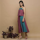 Wine Ikat Handwoven Cotton Elasticated Flared Midi Skirt