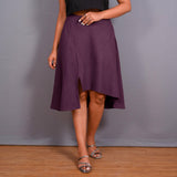 Wine Warm Cotton Flannel High-Rise Front Slit Asymmetric Skirt