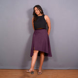 Wine Warm Cotton Flannel High-Rise Front Slit Asymmetric Skirt