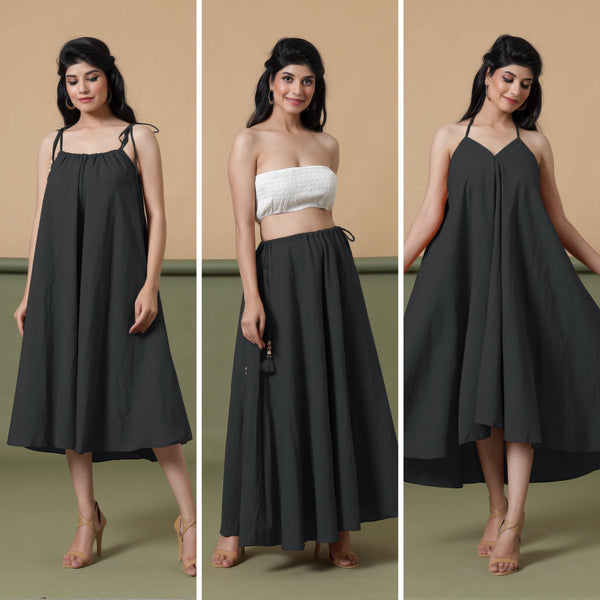 6-Way Convertible Black Tie-Dye Cotton Skirt Dress
