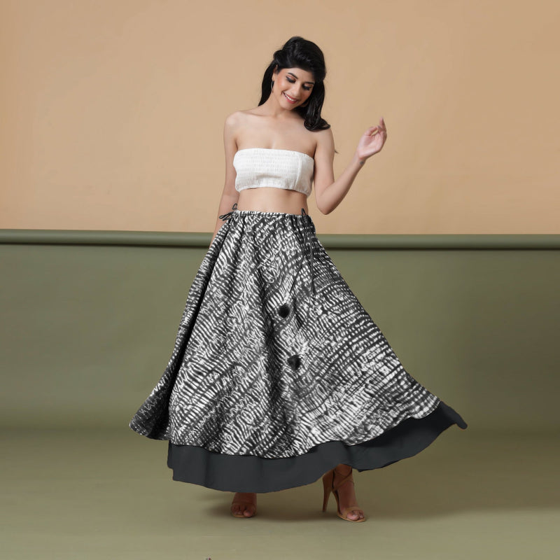 6-Way Convertible Black Tie-Dye Cotton Skirt Dress