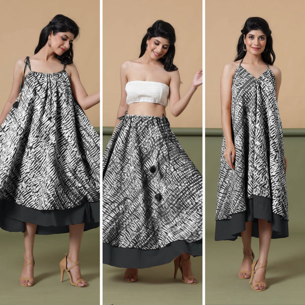 6-Way Convertible Black Tie-Dye Cotton Skirt Dress