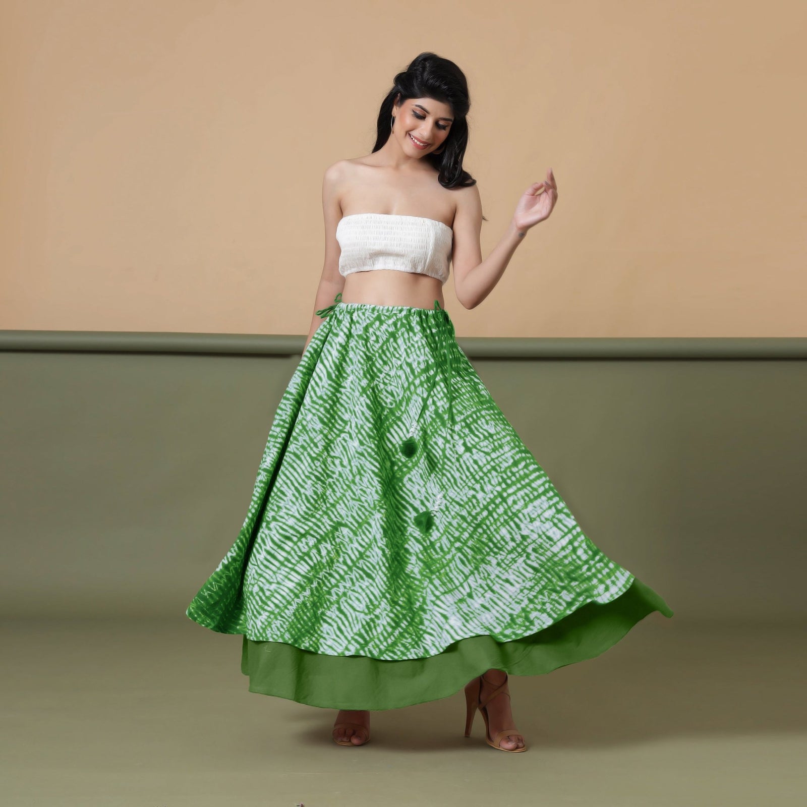 6-Way Convertible Forest Green Tie-Dye Cotton Skirt Dress 59" / Petite (5'1" and below)