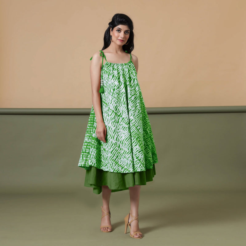 6-Way Convertible Forest Green Tie-Dye Cotton Skirt Dress