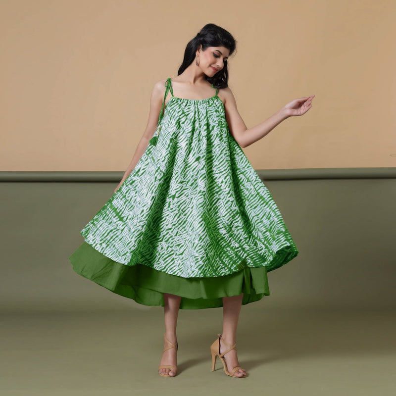 6-Way Convertible Forest Green Tie-Dye Cotton Skirt Dress