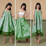 6-Way Convertible Forest Green Tie-Dye Cotton Skirt Dress