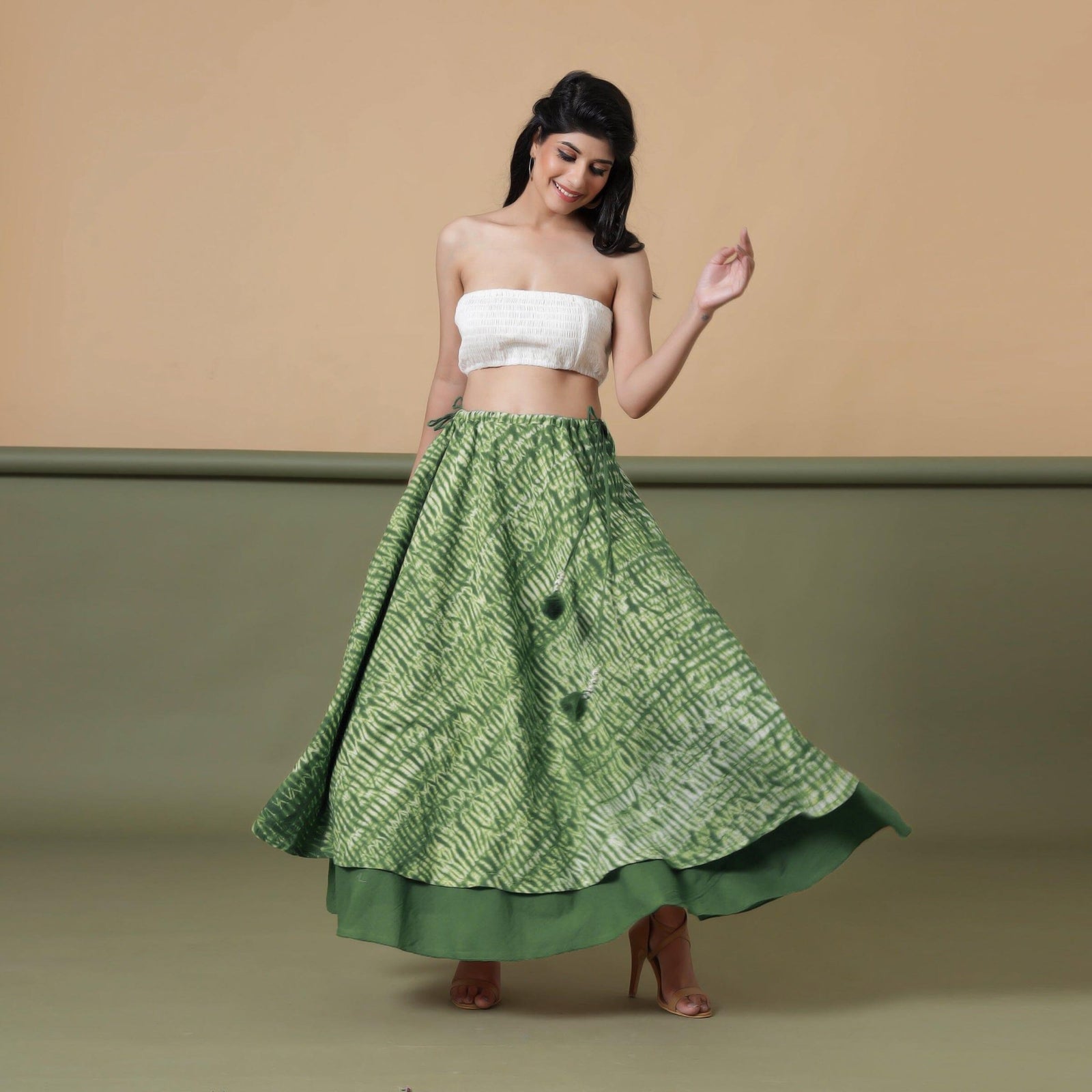 Buy 6-Way Convertible Forest Green Tie-Dye Cotton Skirt
