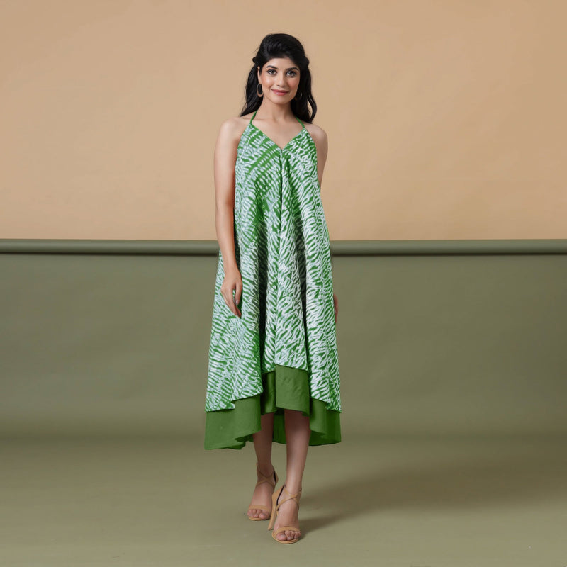 6-Way Convertible Forest Green Tie-Dye Cotton Skirt Dress